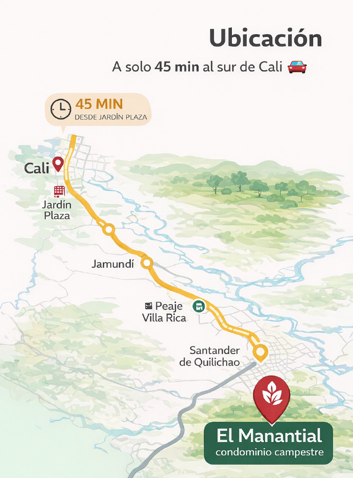 Ubicación El Manantial — 45 min de Cali